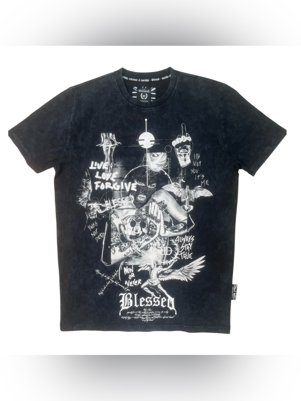 Sz M blessed Men's Black Graphic Tee - Streetwear Print